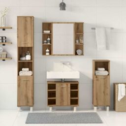Berkfield Home 4 Piece Bathroom Furniture Set Artisan Oak Engineered Wood in Brown - thumbnail 3
