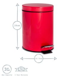 Harbour Housewares 3L Round Bathroom Bin & Brush Set - Slim Stainless Steel Bathroom Set in Red - thumbnail 4