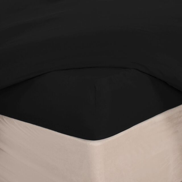 OHS Plain Dyed Non-Iron Fitted Bed Sheet in True Black - Size: Double Fitted - image 1