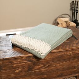 Native Natural Cable Pattern Green Wool Blanket - Size: Double - thumbnail 2