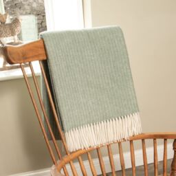 Native Natural Cable Pattern Green Wool Blanket - Size: Double
