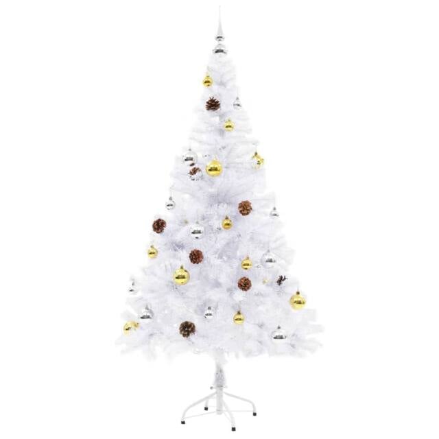 Berkfield Home Stylish Artificial Pre-lit Christmas Tree with Baubles White 150 cm - image 1