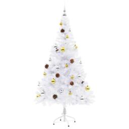 Berkfield Home Stylish Artificial Pre-lit Christmas Tree with Baubles White 150 cm - thumbnail 1