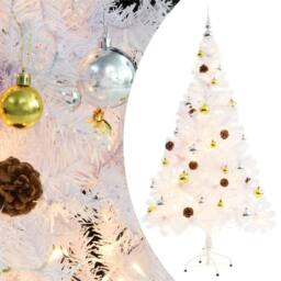 Berkfield Home Stylish Artificial Pre-lit Christmas Tree with Baubles White 150 cm - thumbnail 2