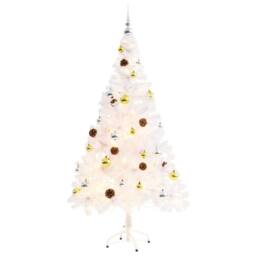 Berkfield Home Stylish Artificial Pre-lit Christmas Tree with Baubles White 150 cm - thumbnail 3