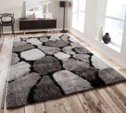 Home Republic Pebbles Carved Shaggy Textured Fluffy Rug in Silver - Size: 60 cm x 100 cm - thumbnail 1