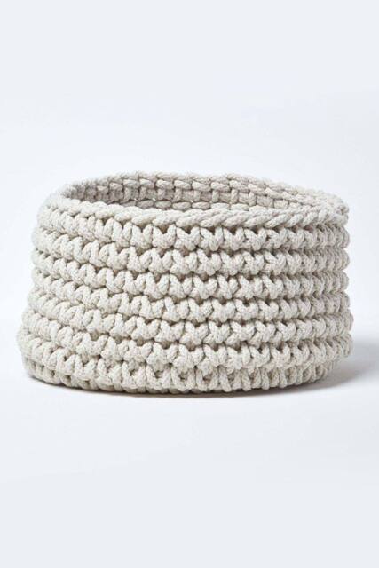 Homescapes Cotton Knitted Round Storage Basket, 37 x 21 cm in Natural - image 1