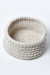 Homescapes Cotton Knitted Round Storage Basket, 37 x 21 cm in Natural - thumbnail 2