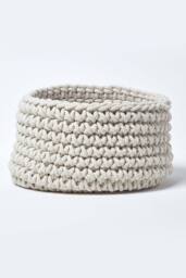 Homescapes Cotton Knitted Round Storage Basket, 37 x 21 cm in Natural - thumbnail 1