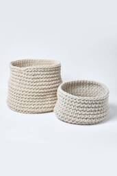 Homescapes Cotton Knitted Round Storage Basket, 37 x 21 cm in Natural - thumbnail 5