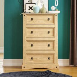 HD Designs Corona 4 Drawer Chest of Drawers Solid Wood Storage Bedroom Furniture in Brown - thumbnail 2