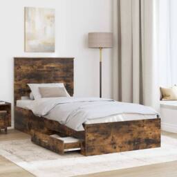 Berkfield Home Bed Frame Smoked Oak & Silver 75 x 190 cm Engineered Wood in Brown - thumbnail 3