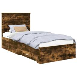 Berkfield Home Bed Frame Smoked Oak & Silver 75 x 190 cm Engineered Wood in Brown - thumbnail 2