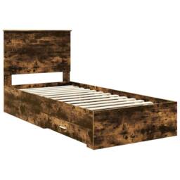 Berkfield Home Bed Frame Smoked Oak & Silver 75 x 190 cm Engineered Wood in Brown - thumbnail 4