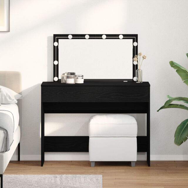 Berkfield Home Dressing Table with LED Black Oak 100x40x120 cm - Size: 100 x 40 x 120 cm - image 1