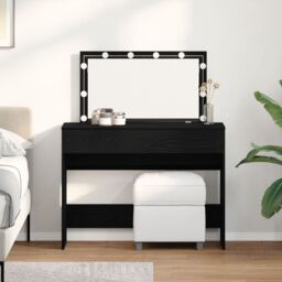 Berkfield Home Dressing Table with LED Black Oak 100x40x120 cm - Size: 100 x 40 x 120 cm