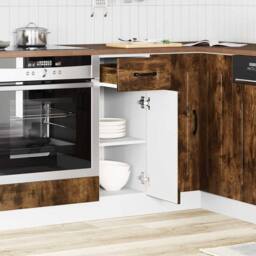 Berkfield Home Kitchen Base Cabinet Kalmar Smoked Oak Engineered Wood in Brown - thumbnail 3
