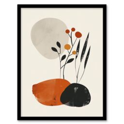 "Artery8 Rocks & Wild Flowers Bright Boho Japandi Style Framed Wall Art in Beige - Size: W12"" x H16""" - thumbnail 1