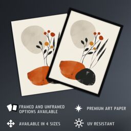 "Artery8 Rocks & Wild Flowers Bright Boho Japandi Style Framed Wall Art in Beige - Size: W12"" x H16""" - thumbnail 2