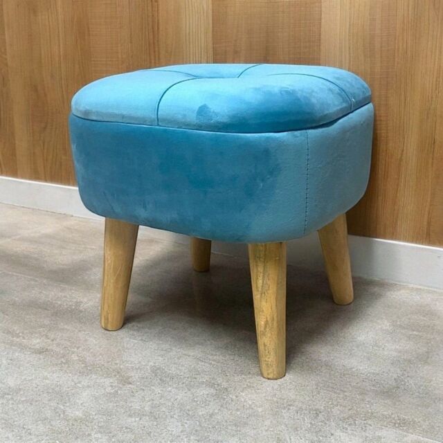 Minster Stool - Wood/Velvet - L30 x W30 x H34 cm - Blue - Size: 1 Pack - image 1