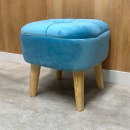 Minster Stool - Wood/Velvet - L30 x W30 x H34 cm - Blue - Size: 1 Pack - thumbnail 1