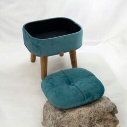 Minster Stool - Wood/Velvet - L30 x W30 x H34 cm - Blue - Size: 1 Pack - thumbnail 4