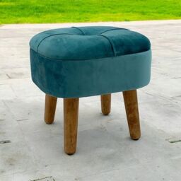 Minster Stool - Wood/Velvet - L30 x W30 x H34 cm - Blue - Size: 1 Pack - thumbnail 2