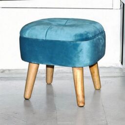 Minster Stool - Wood/Velvet - L30 x W30 x H34 cm - Blue - Size: 1 Pack - thumbnail 5