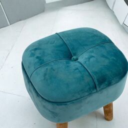 Minster Stool - Wood/Velvet - L30 x W30 x H34 cm - Blue - Size: 1 Pack - thumbnail 3