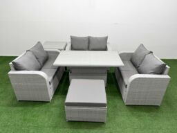 Fimous 7 Seater PE Wicker Rattan Furniture Sofa Sets w/ Adjustable Lifting Dining or Coffee Table 2 Seater Love Sofa Big Footstool Side Table Light - thumbnail 1