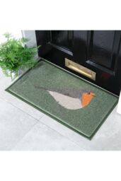 Artsy Mats Robin Indoor Outdoor Doormat in Green - Size: 40 cm x 70 cm