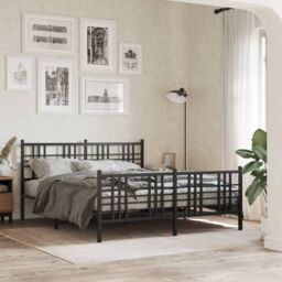 Berkfield Home Metal Bed Frame without Mattress with Footboard Black 150x200cm - Size: 150x200 cm - thumbnail 1