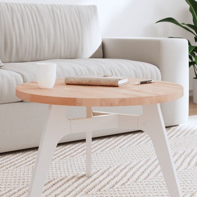 Berkfield Home Table Top Ã˜60x2.5 cm Round Solid Wood Beech in Brown - Size: 60x2.5 cm - image 1