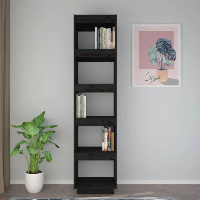 Berkfield Home Beautiful Book Cabinet/Room Divider Black 40x35x167 cm Solid Wood Pine - Size: 40 x 35 x 167 cm - image 1