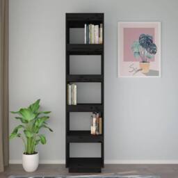 Berkfield Home Beautiful Book Cabinet/Room Divider Black 40x35x167 cm Solid Wood Pine - Size: 40 x 35 x 167 cm - thumbnail 1