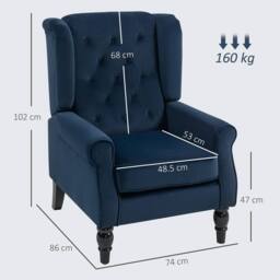 HOMCOM Retro Accent Chair Wingback Armchair with Wood Frame for Living Room in Dark Blue - Size: 1 Seater - thumbnail 3