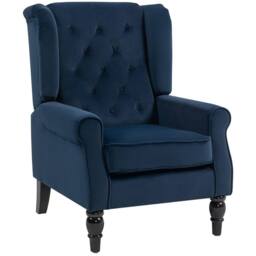 HOMCOM Retro Accent Chair Wingback Armchair with Wood Frame for Living Room in Dark Blue - Size: 1 Seater - thumbnail 2