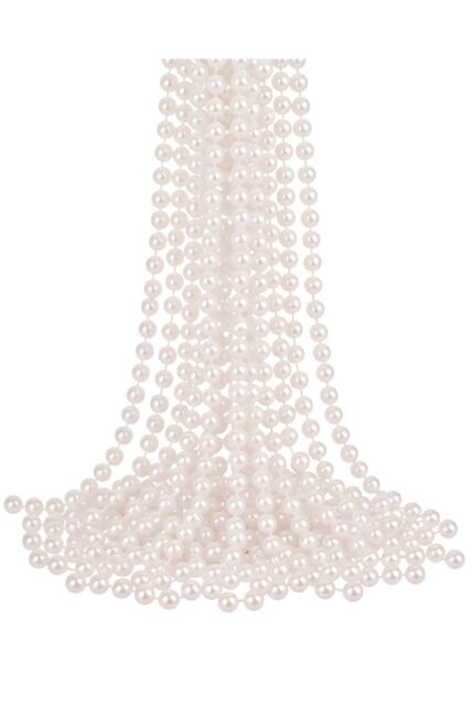 Neel Blue 9M Metallic Christmas Bead Chain - 7.5mm Shiny Pearl Garland in White - image 1