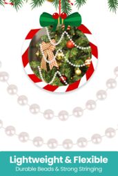 Neel Blue 9M Metallic Christmas Bead Chain - 7.5mm Shiny Pearl Garland in White - thumbnail 5