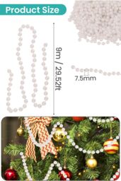 Neel Blue 9M Metallic Christmas Bead Chain - 7.5mm Shiny Pearl Garland in White - thumbnail 2