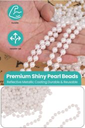 Neel Blue 9M Metallic Christmas Bead Chain - 7.5mm Shiny Pearl Garland in White - thumbnail 3