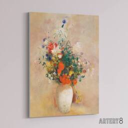 "Artery8 Vase of Flowers in Pink Background Redon Vintage Canvas Wall Art - Size: W18"" x H24""" - thumbnail 2