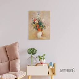 "Artery8 Vase of Flowers in Pink Background Redon Vintage Canvas Wall Art - Size: W18"" x H24""" - thumbnail 3