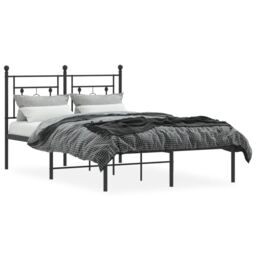 Berkfield Home Metal Bed Frame without Mattress with Headboard Black 120x190cm - Size: 120x190 cm - thumbnail 3