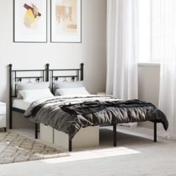 Berkfield Home Metal Bed Frame without Mattress with Headboard Black 120x190cm - Size: 120x190 cm - thumbnail 1
