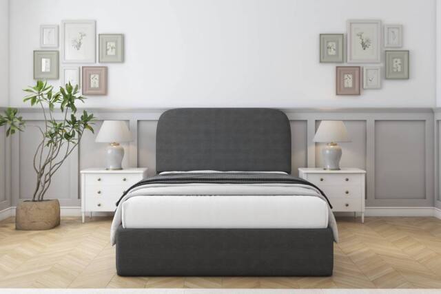 "Sloomy Belvoir Dumfries Frame-Mattress - 45"" Upholstered Headboard in Dark Grey - Size: King" - image 1