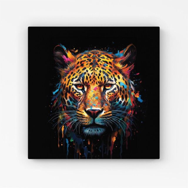 "Warren Reed - Designer Splashart Leopard Face Canvas in Brown - Size: W30"" x H30""" - image 1