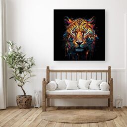 "Warren Reed - Designer Splashart Leopard Face Canvas in Brown - Size: W30"" x H30""" - thumbnail 3