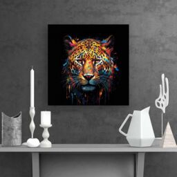 "Warren Reed - Designer Splashart Leopard Face Canvas in Brown - Size: W30"" x H30""" - thumbnail 2