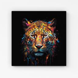 "Warren Reed - Designer Splashart Leopard Face Canvas in Brown - Size: W30"" x H30""" - thumbnail 1